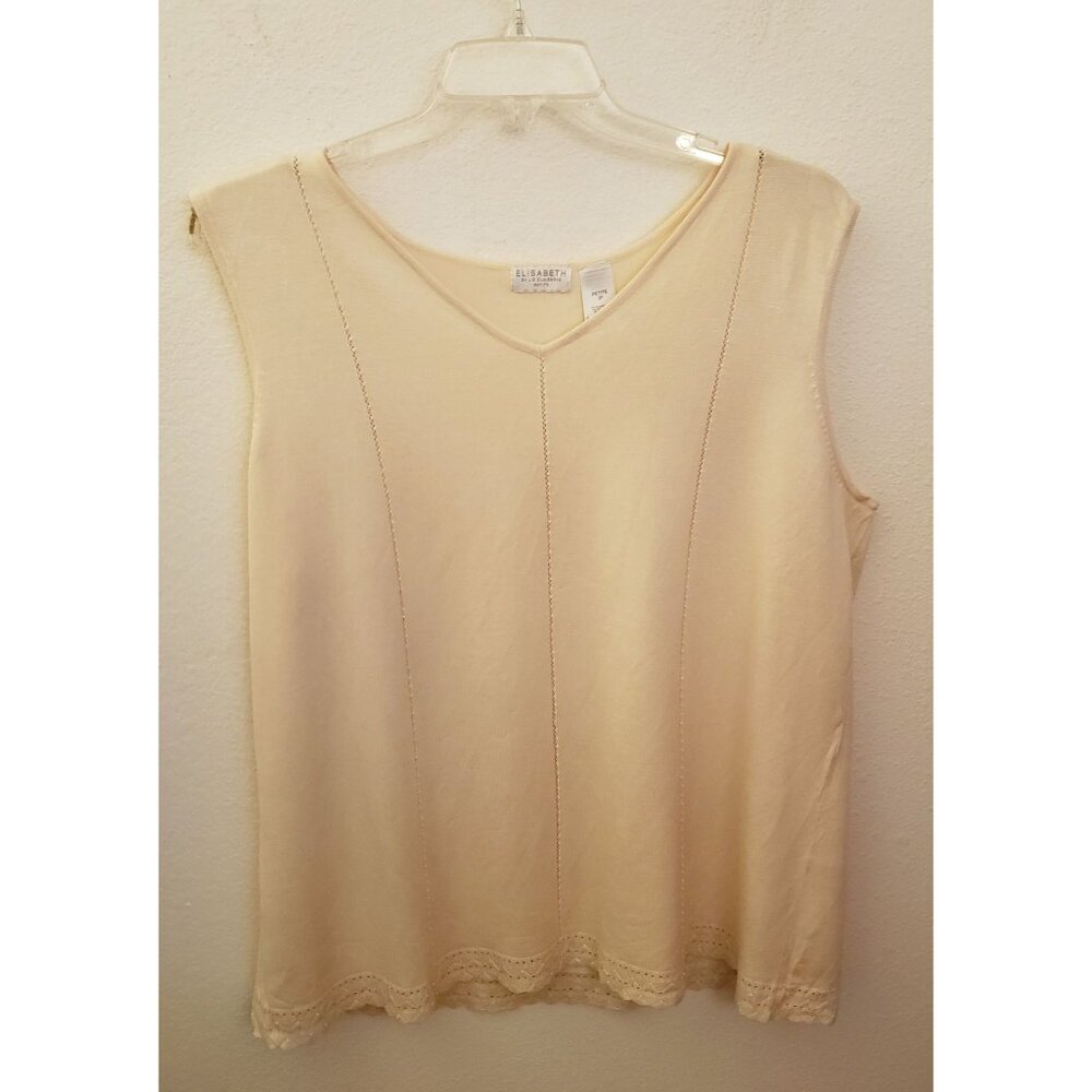 Vintage Elisabeth Liz Claiborne Vintage Beaded Silk V Neck Knit Top Sz 2XP EUC